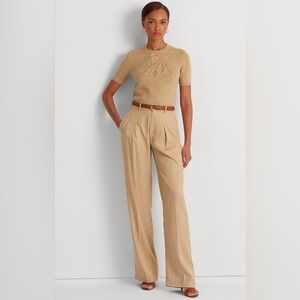 Lauren Ralph Lauren Women Size 20W Beige PLEATED TWILL WIDE-LEG PANTS